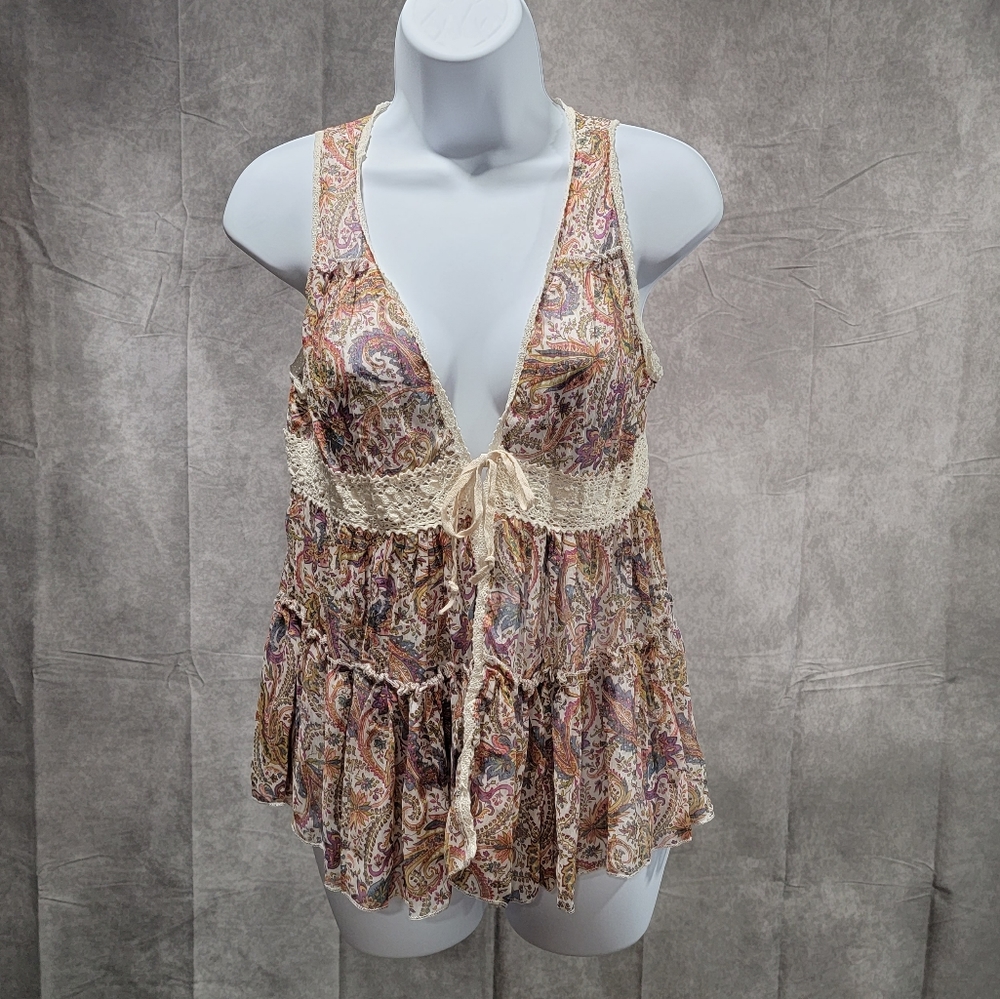 Sheer Floral Tie Vest